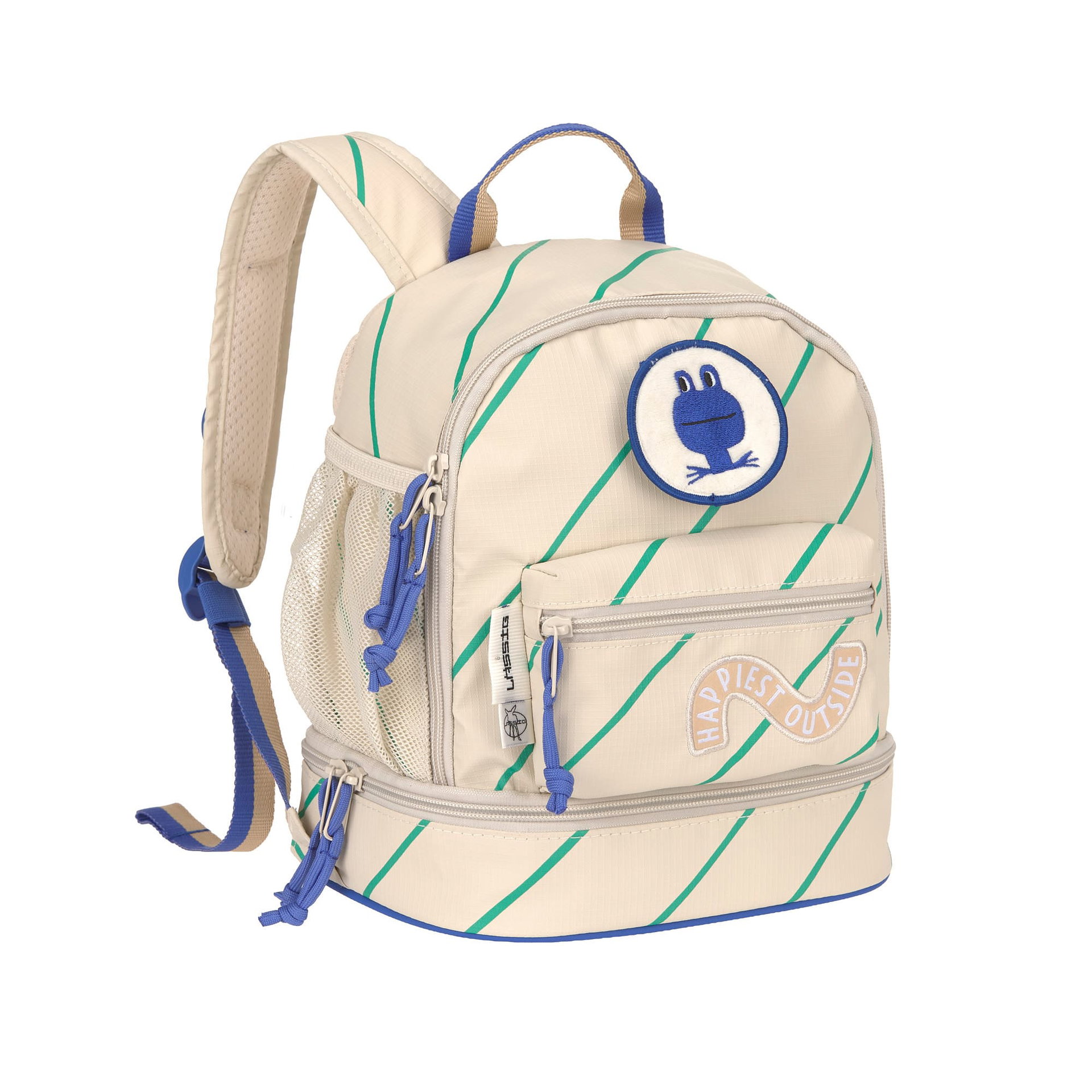 Rucksack, Schulrucksack, Beige, Grün gestreift, Klettverschluss