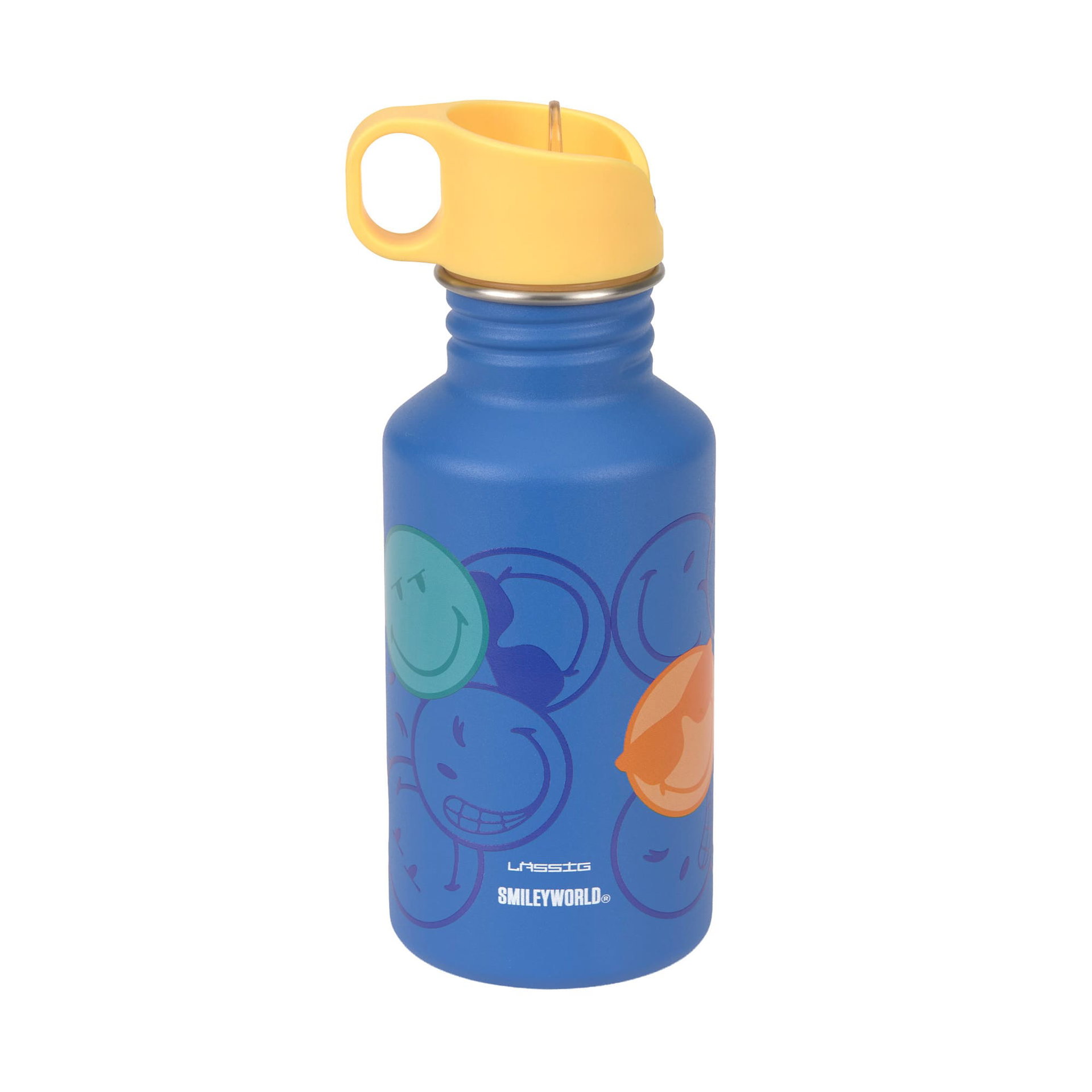 wasserflasche, trinkflasche, blau, gelb, muster