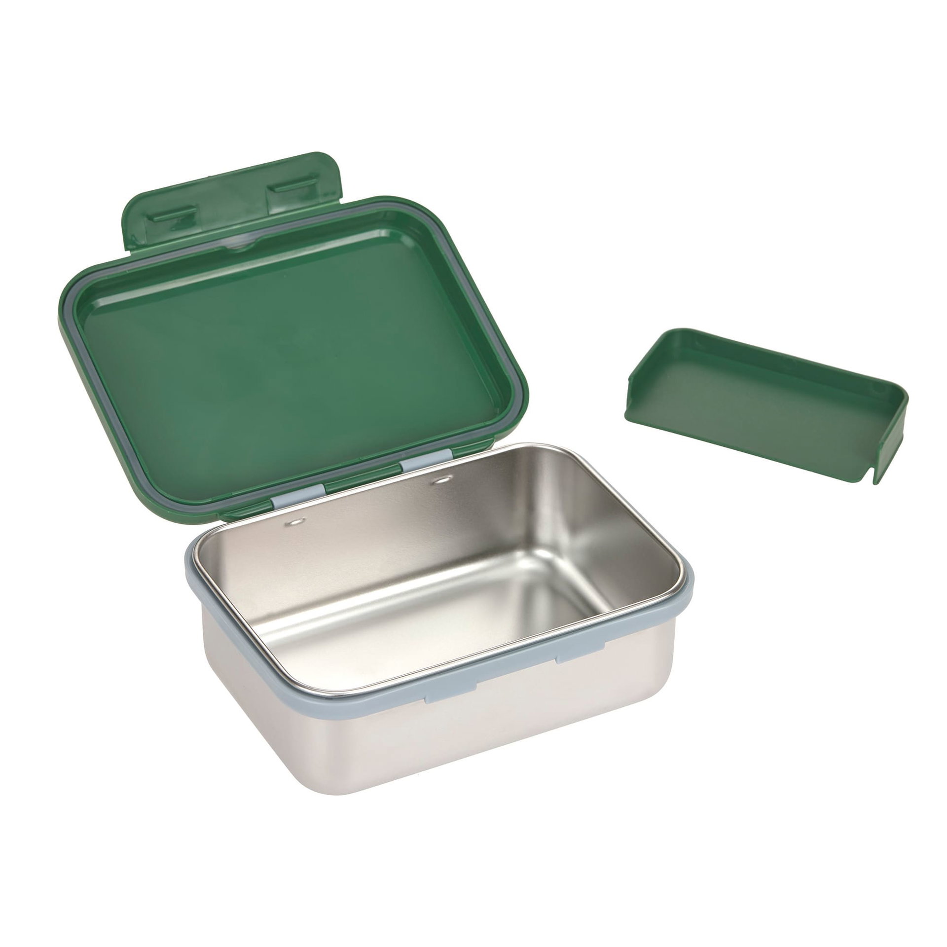 Lunchbox, Edelstahl, Metallbox, Grüner Deckel, Rechteckig