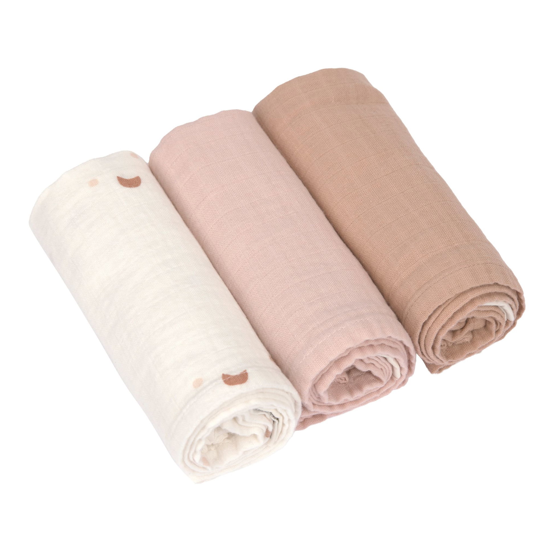 Baby-Mulltücher, Baumwollstoff, Cremeweiß, Altrosa, 3er-Set