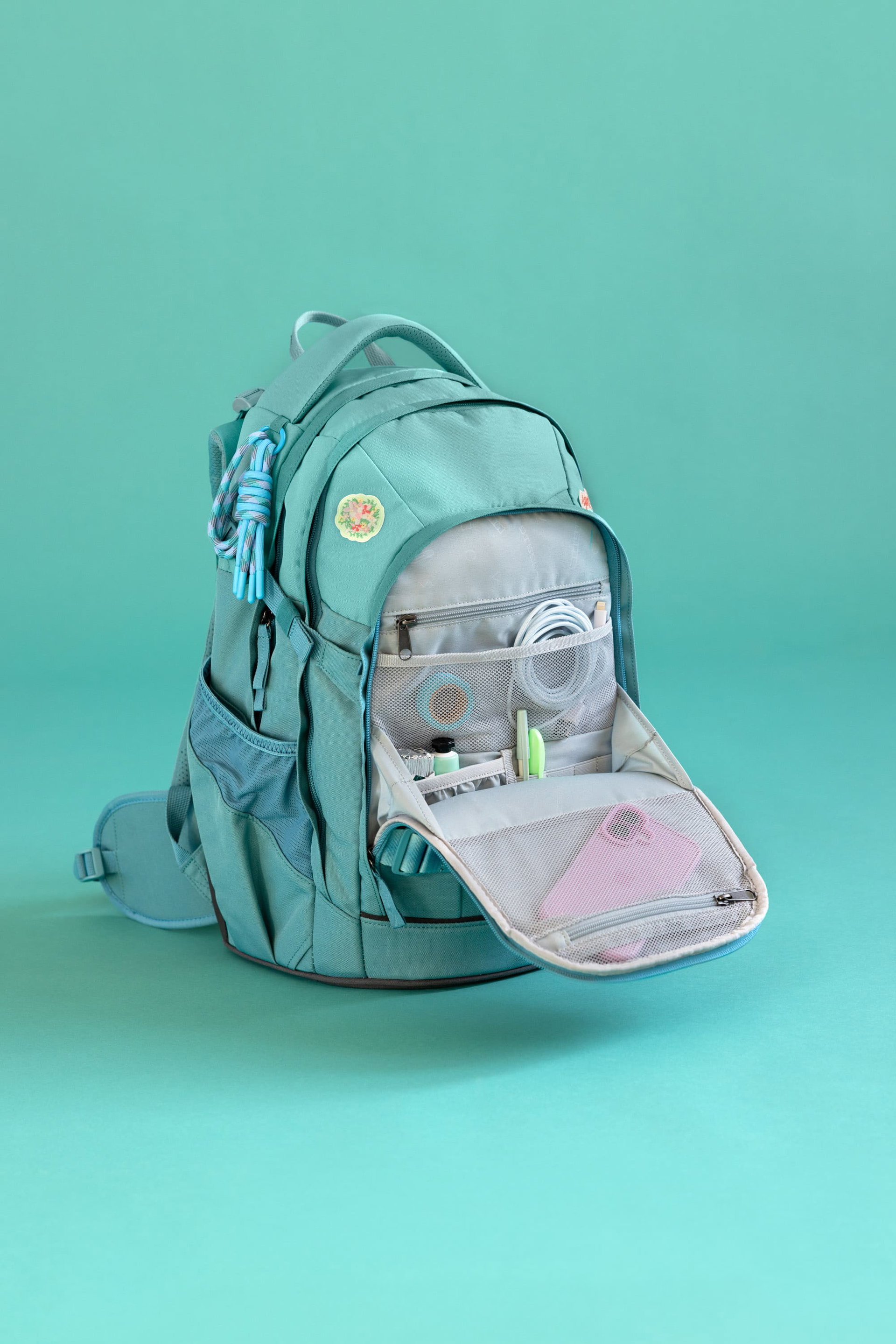 Rucksack, Schulranzen, Türkis, Netztasche, Vorderer Reißverschluss