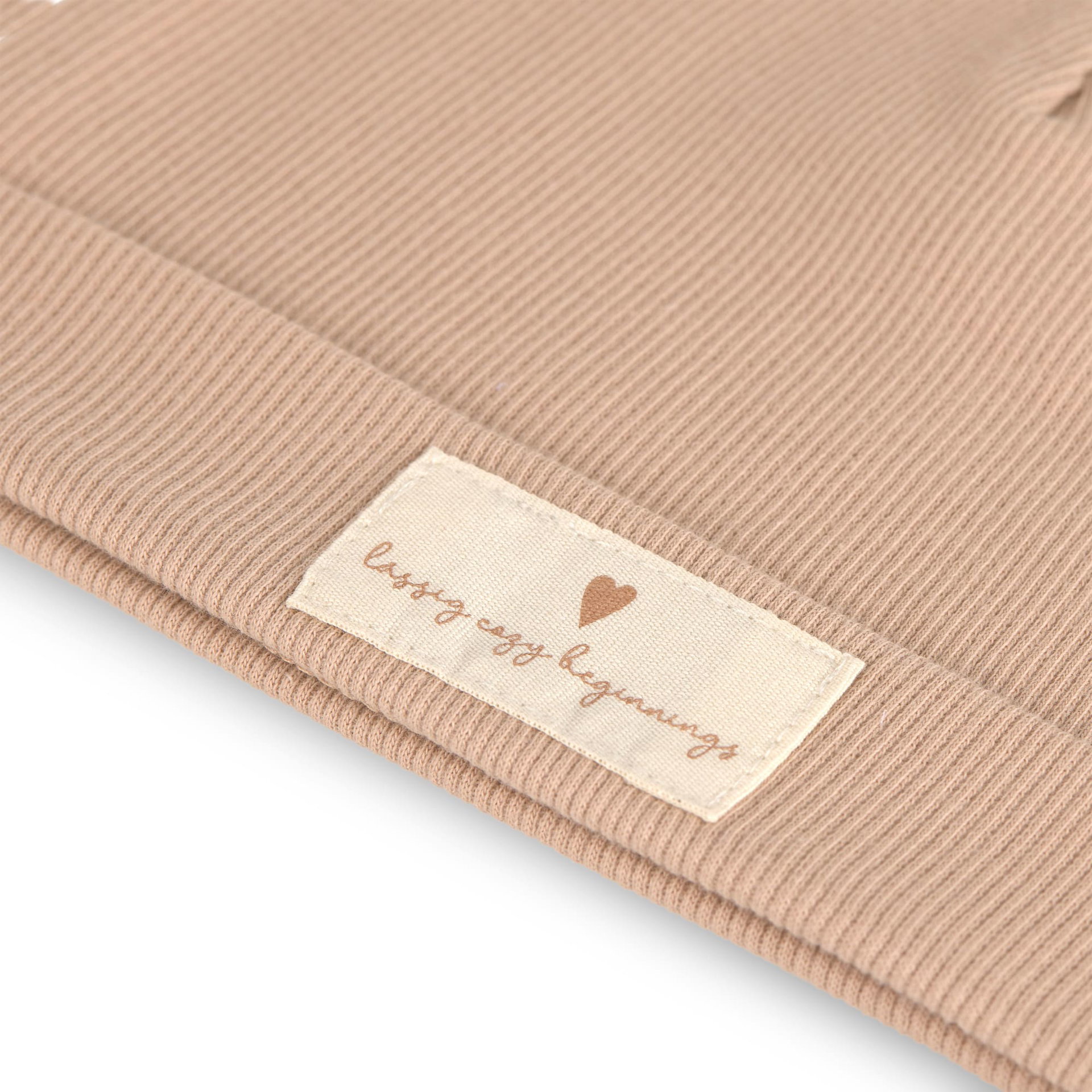 Strickmütze, Rippstrick, Beige, Umschlagrand