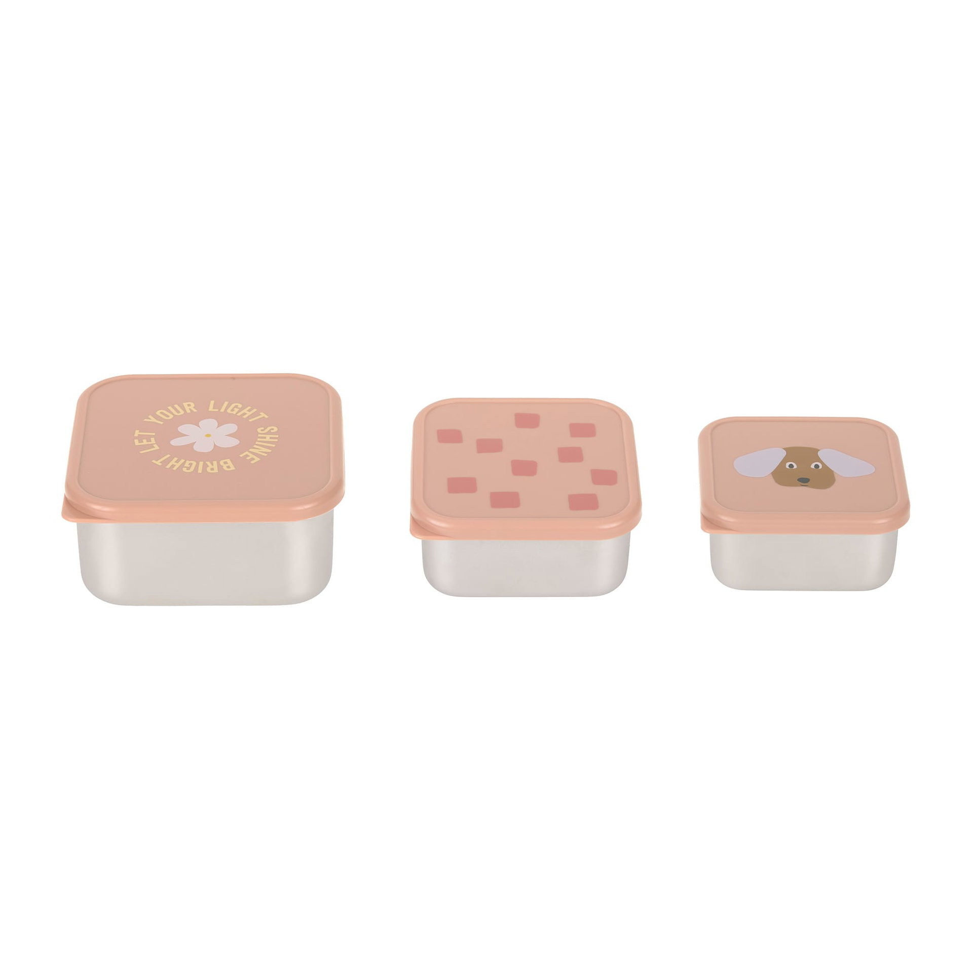 Lunchbox, Snack container, Peach color, Square lid, Dog image