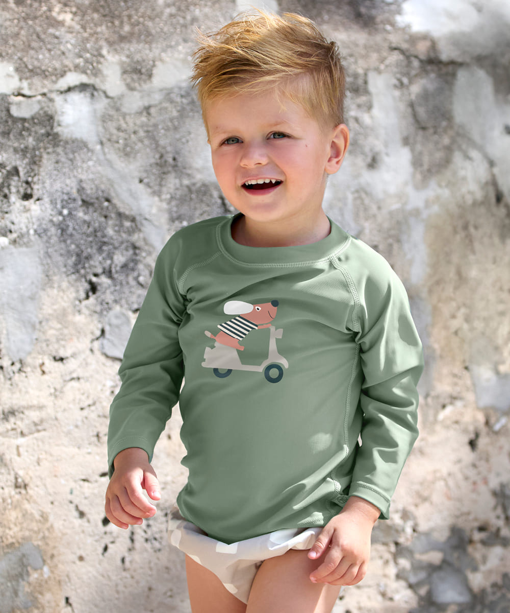 Kinderpulli, Langarmshirt, grüne Farbe, Scooter Grafik, Strand/Outdoor