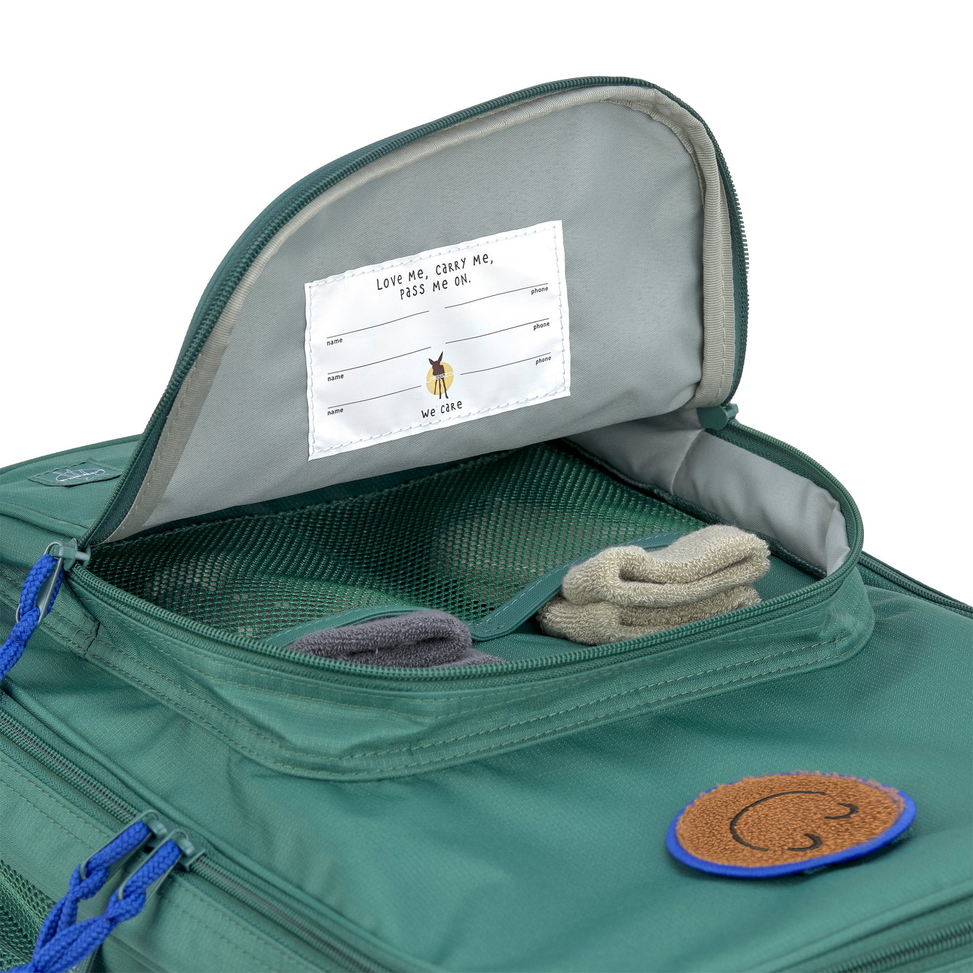 Schulrucksack, Rucksack, Reißverschluss, grüner Beutel, Netzfach