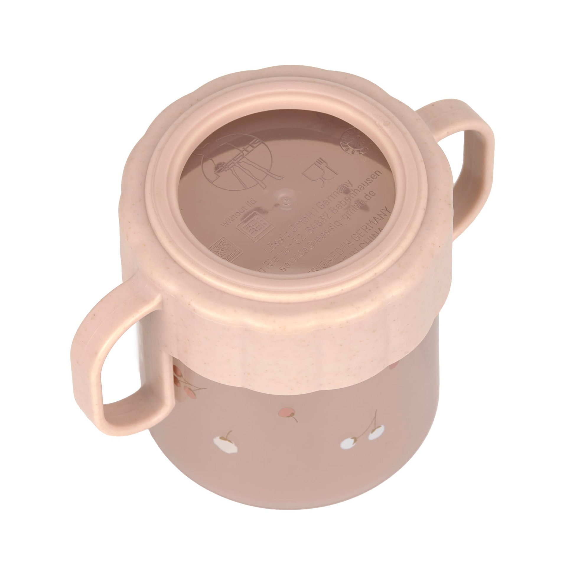 Trinkbecher, Silikonbecher, Doppelgriffe, Staubrosa, Fruchtmuster