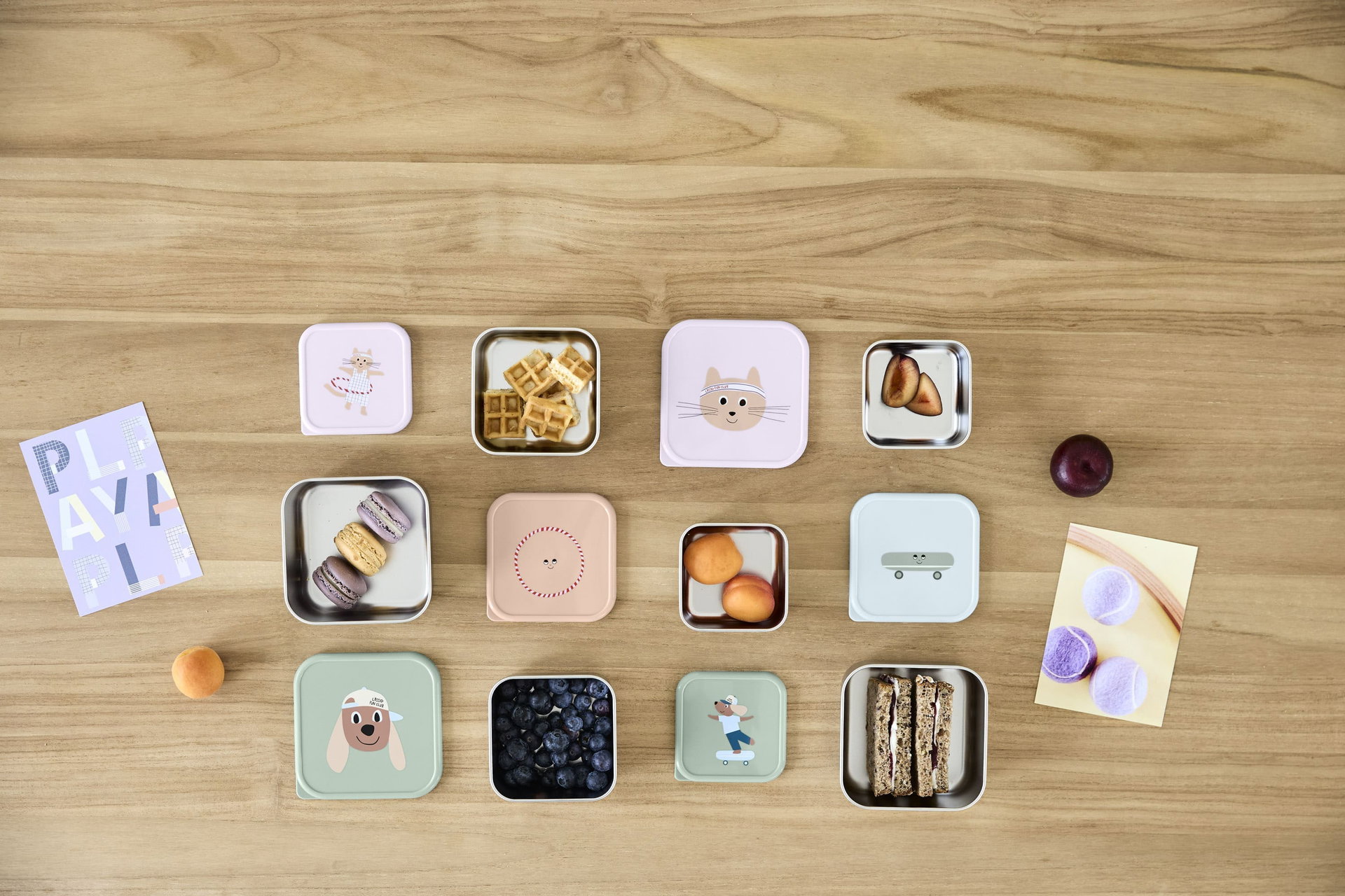 Lot de 3 boîtes à goûter inox - Tiny Team, Chat