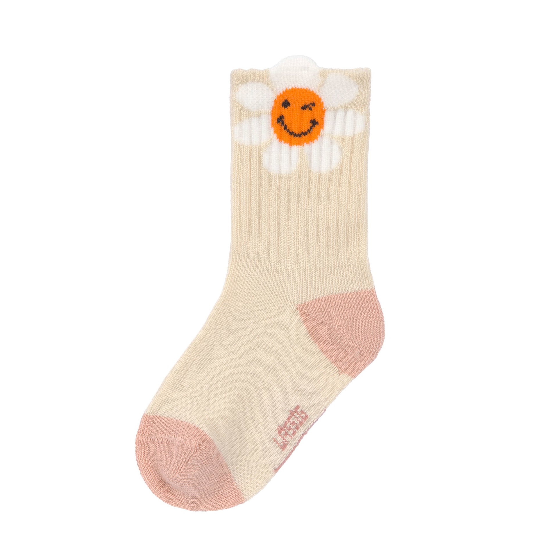 Socken, Beige, Rosa, Blume, Smiley