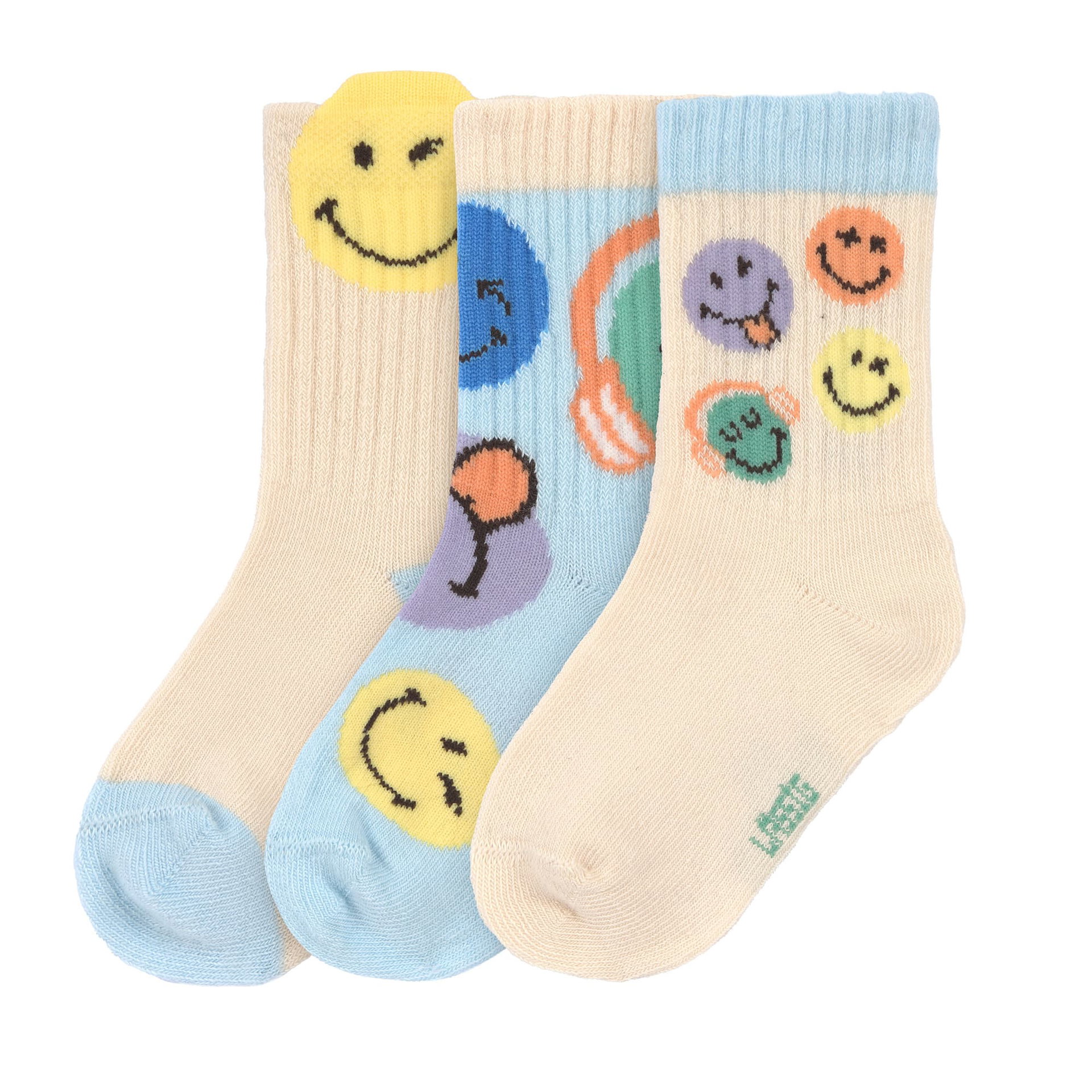 Bild 1 V-MASTER Socks 3 pcs SmileyWorld® blue, Bekleidung, Strumpfwaren, Socken, Sommer, Smiley-Muster, Unifarben, Kinder