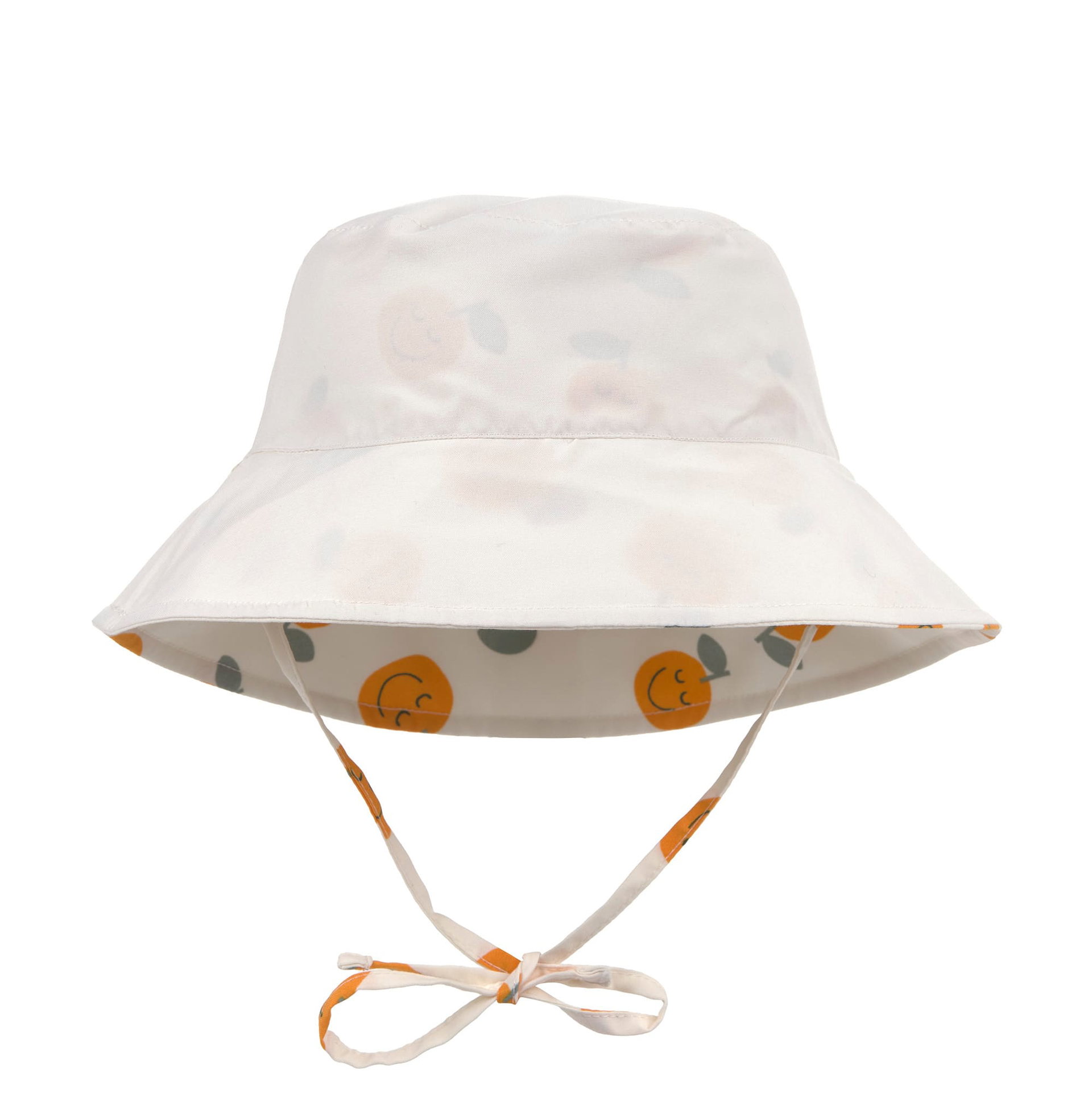 Mütz, Sonnenhut, Kinderhut, Nackenband, Orangener Smiley-Print