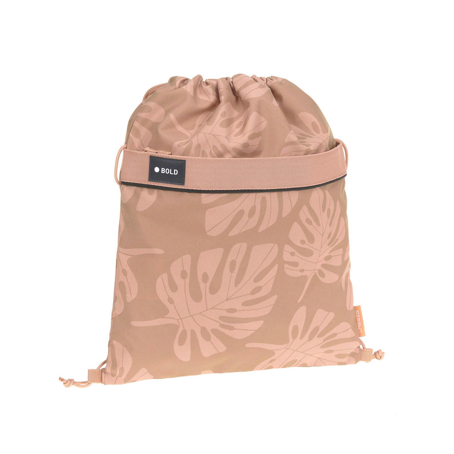 Rucksack, Kordeltasche, Monstera Muster, Beige, Kordelzug