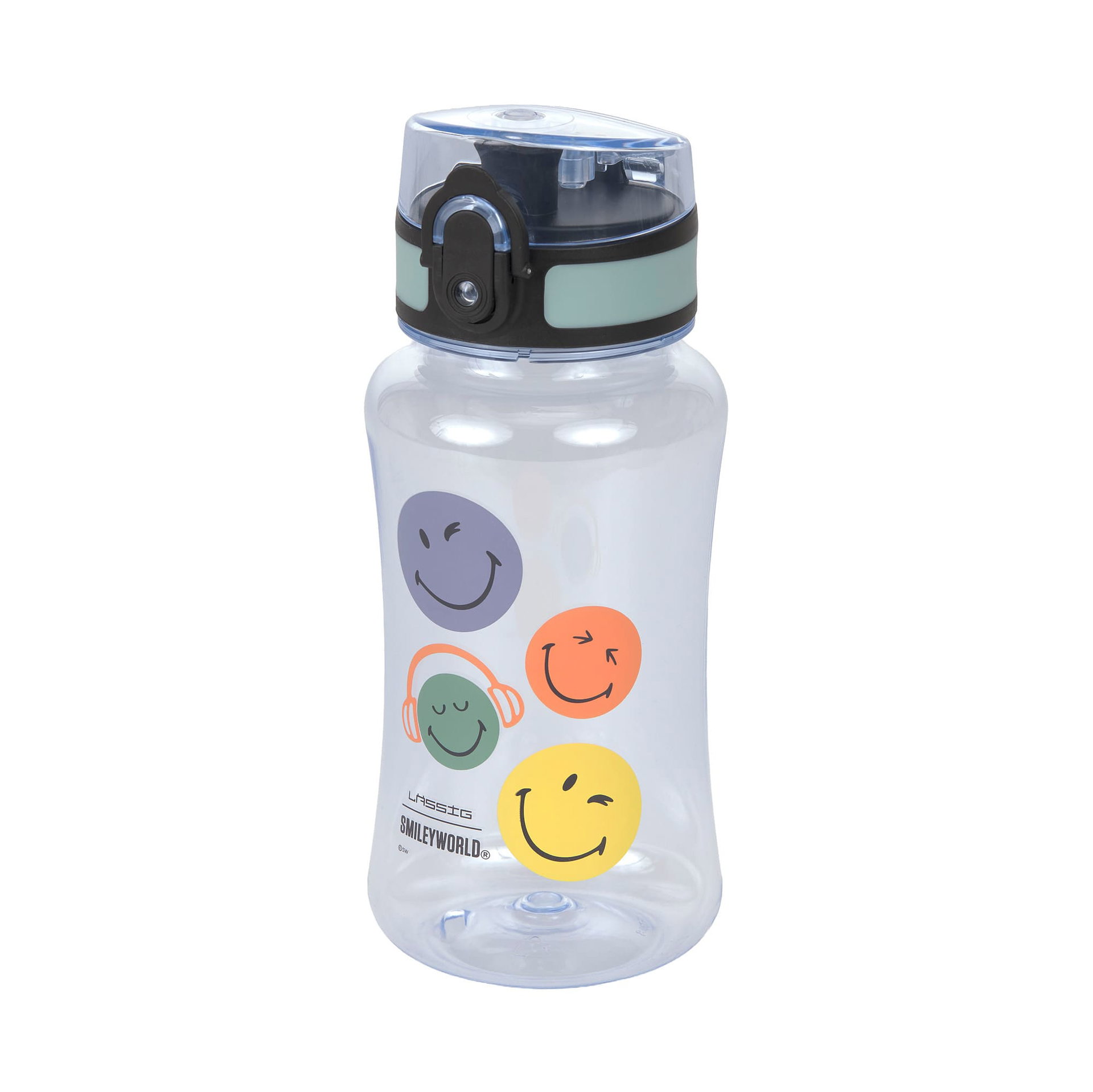 Trinkflasche, Wasserflasche, Smileys, Klickverschluss, Trinkbehälter