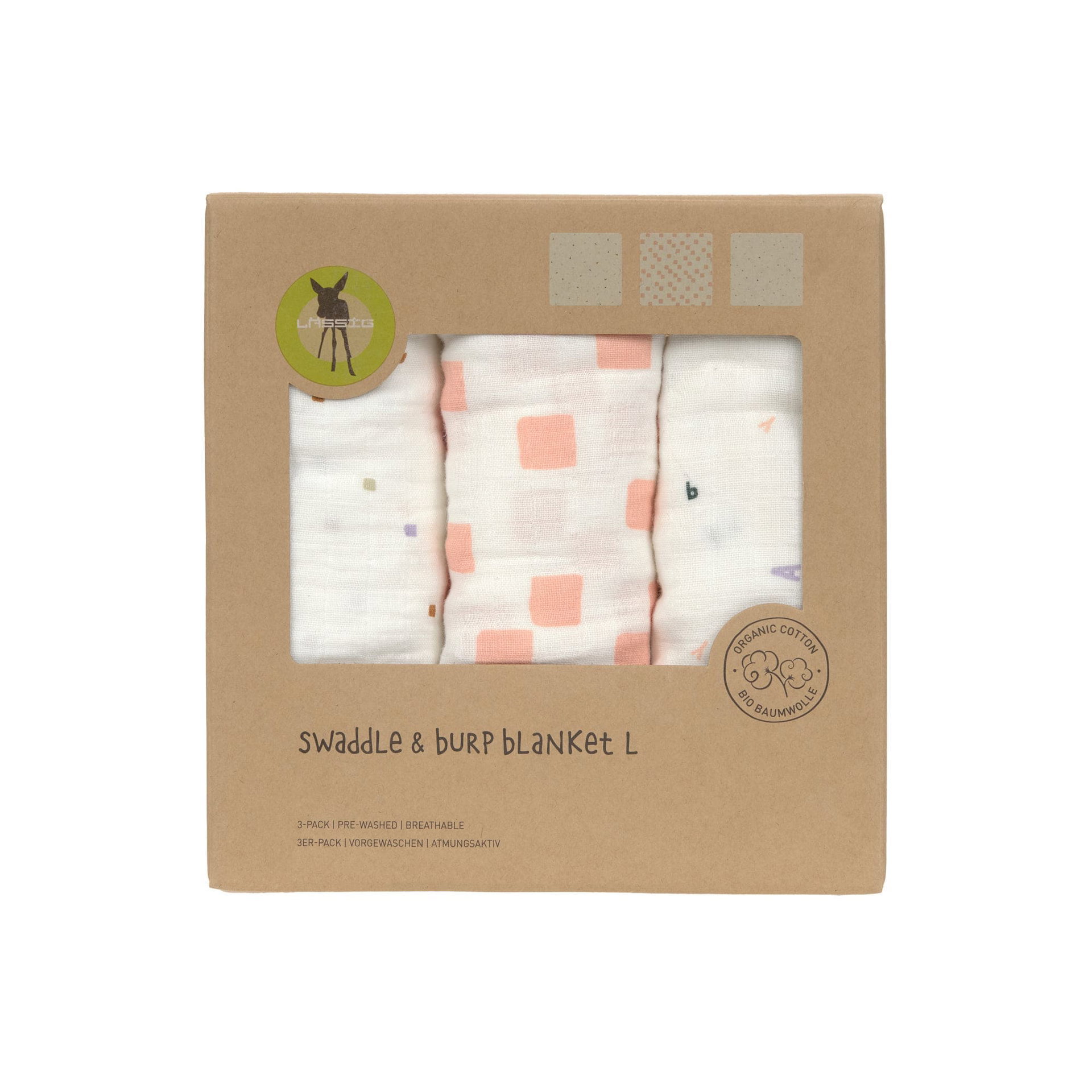Mulltücher 3er Set 85 x 85 cm -  Bio Baumwolle, Happy Fruits, Rosa