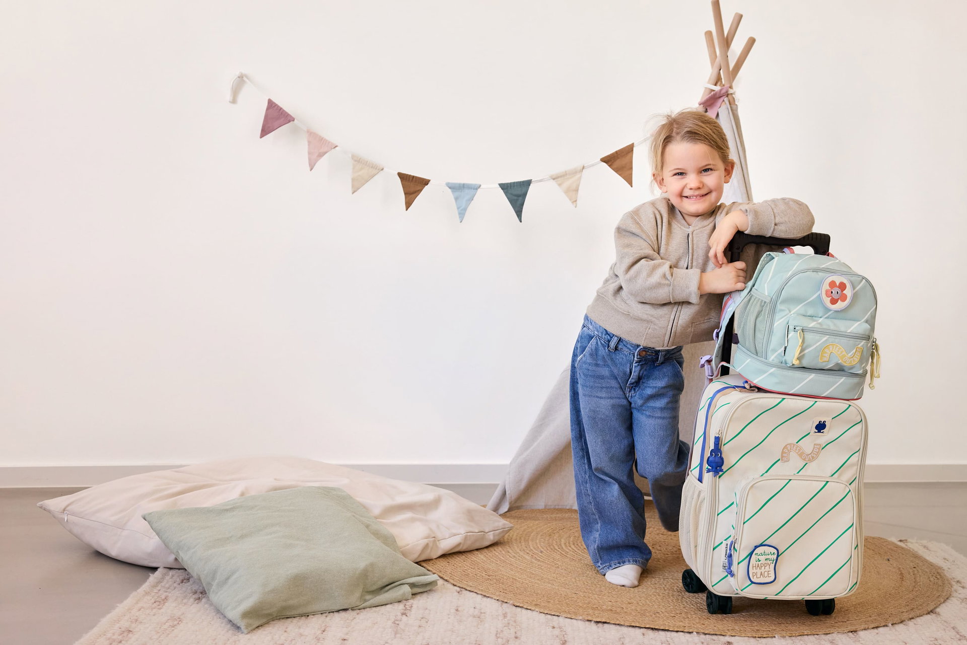 Kinderreisegepäck, Rucksack, Koffer, Tieraufkleber, Pastellfarben