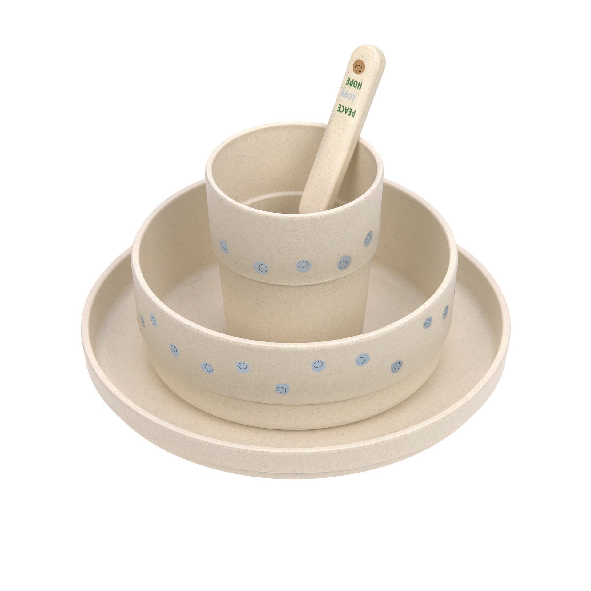 Mahl-Set, Keramikschalen, Beige, Pünktchenmuster, Messlöffel, Küchenutensilien