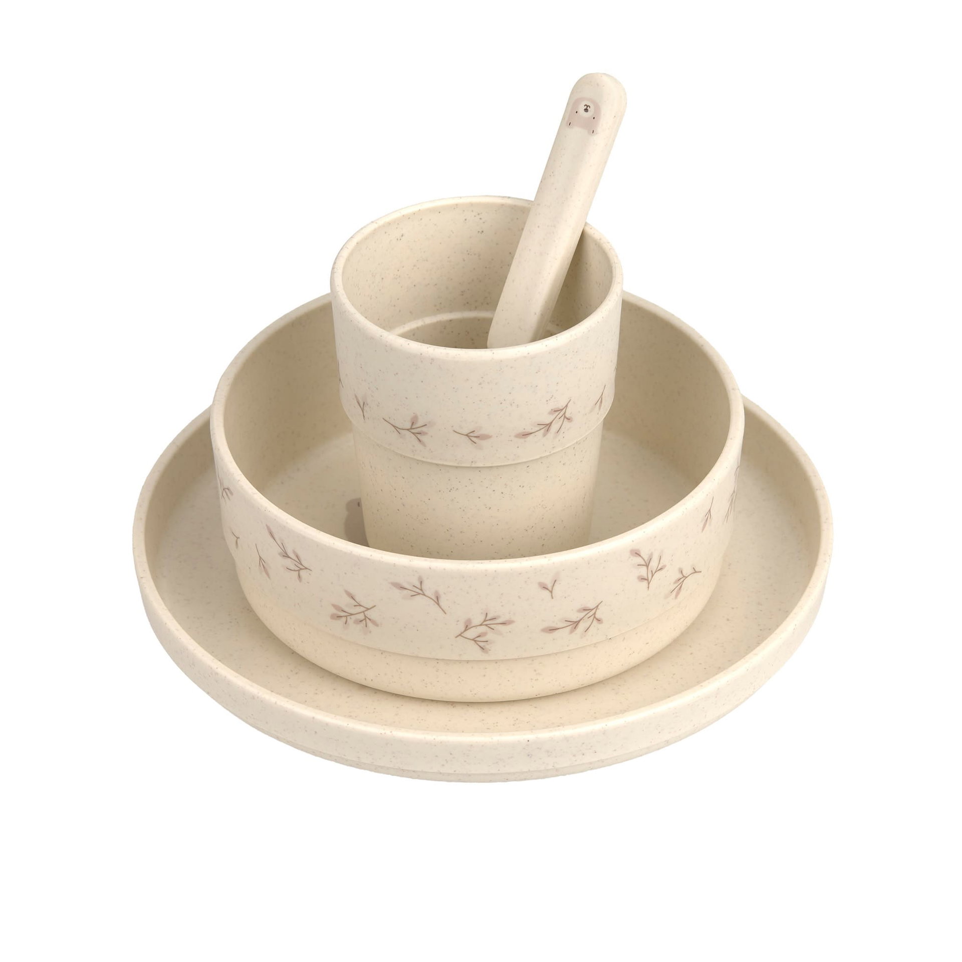 Kindergeschirr Set (Teller - Schüssel - Becher - Löffel), Blätter