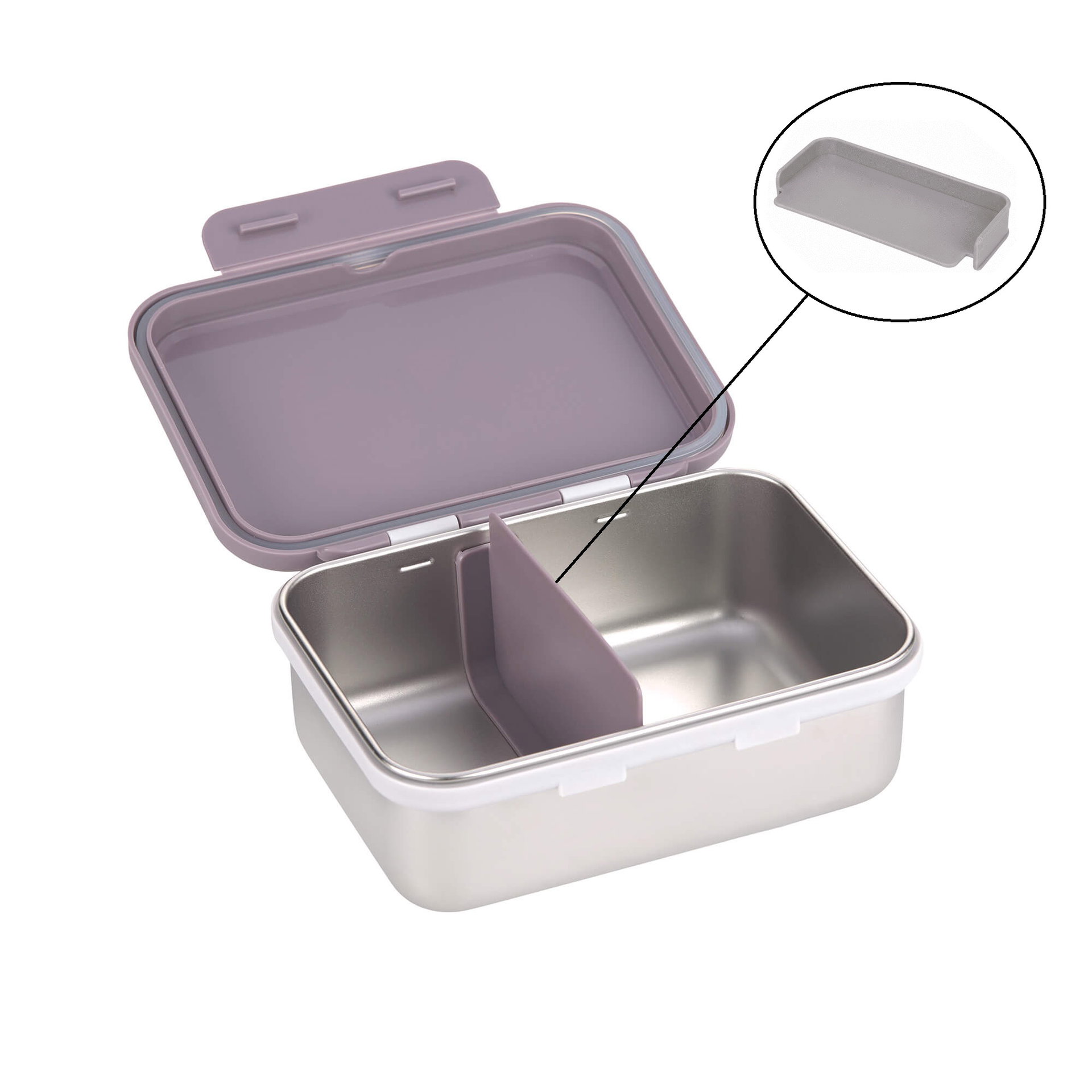 Lunchbox, Edelstahl-Innenbehälter, Trennfach, Kunststoffdeckel, Mauve