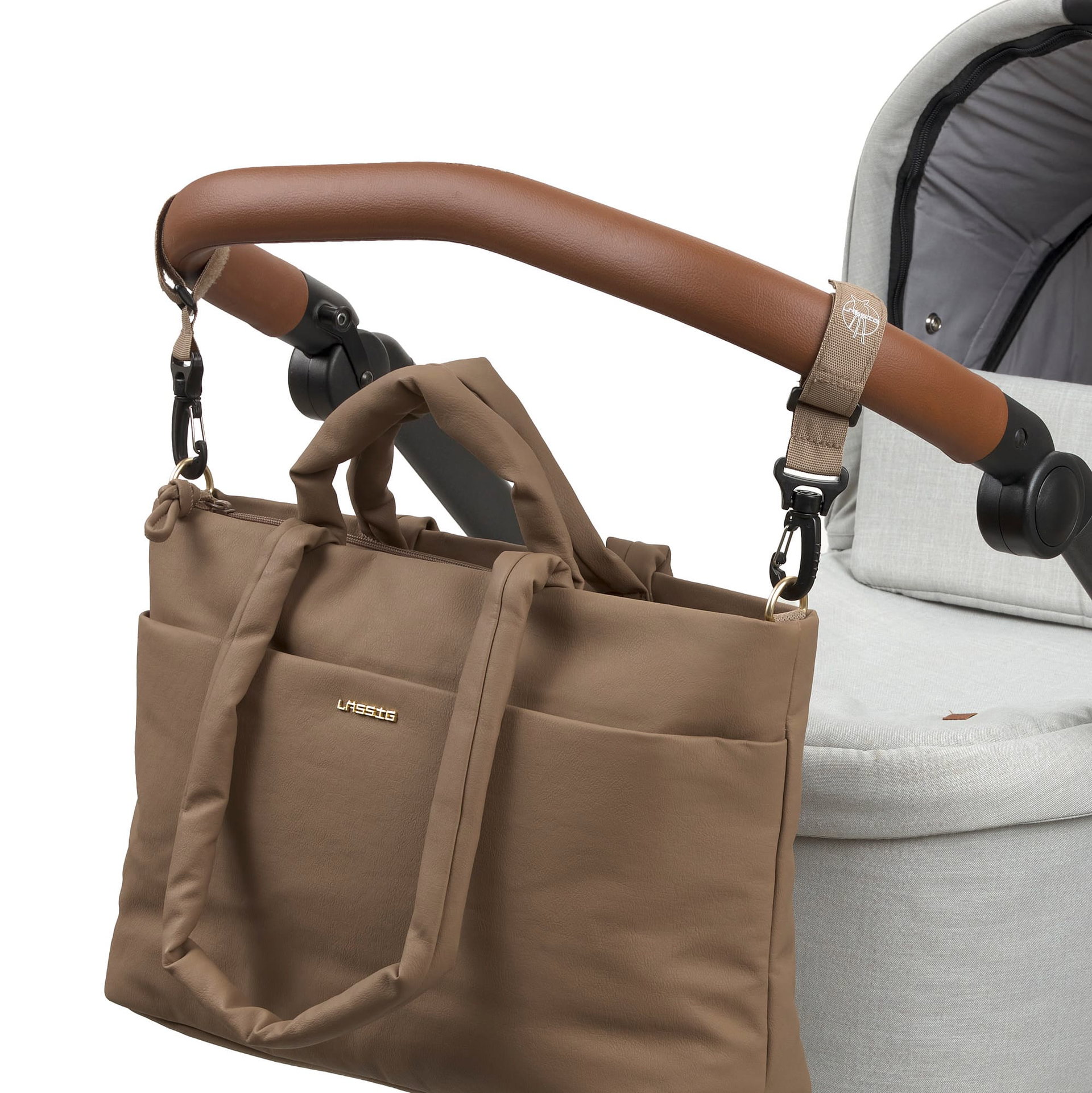 Tragetasche, Babytasche, Korb-Clip, Gürtelclip, braun