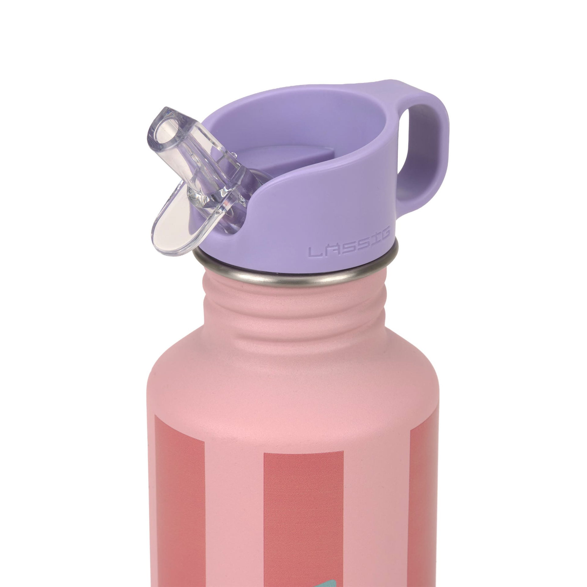Wasserflasche, rosa Flasche, rosa Streifen, Schnabeldeckel, Plastikflasche