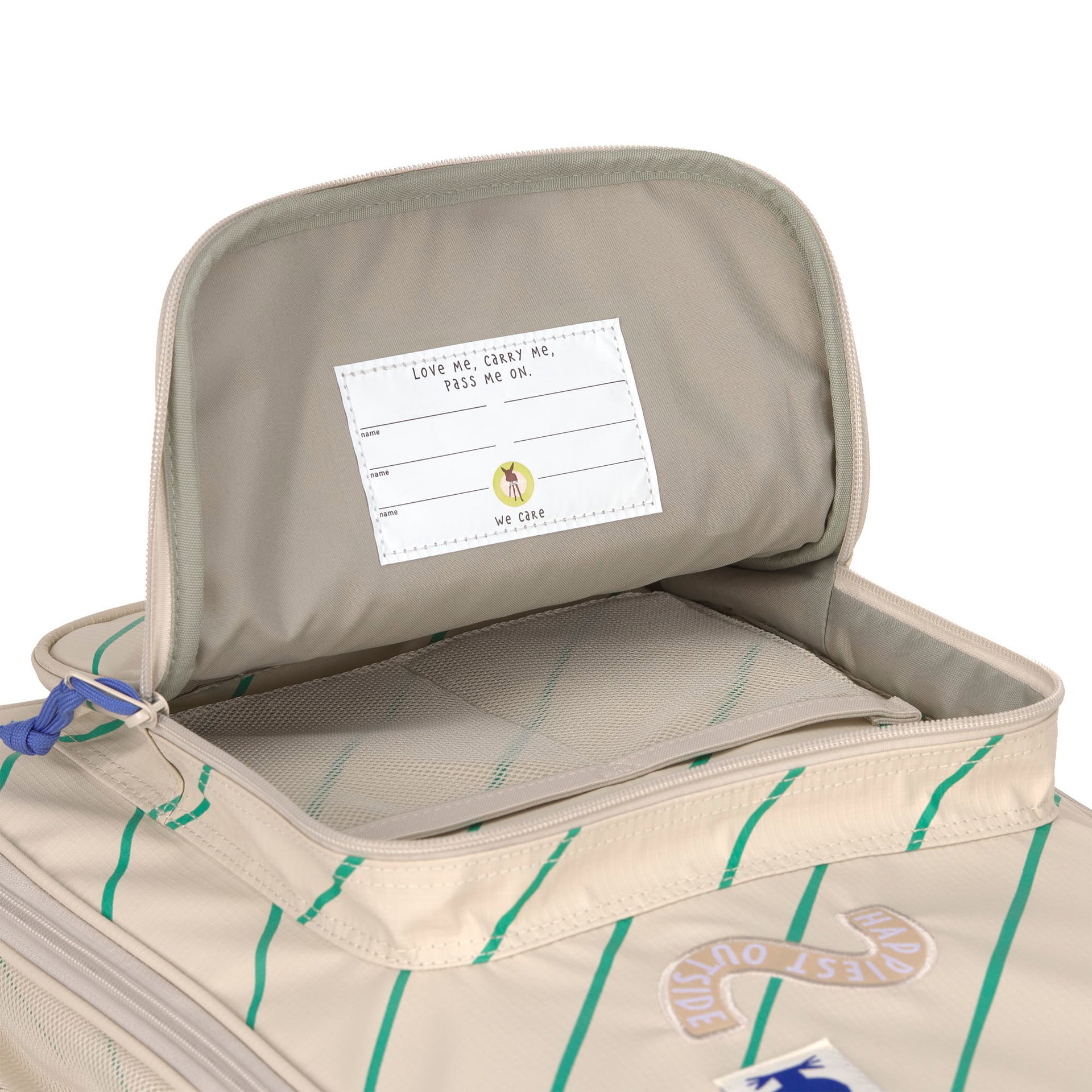 reise tasche, gepäck, beige, reißverschluss, grüner streifen