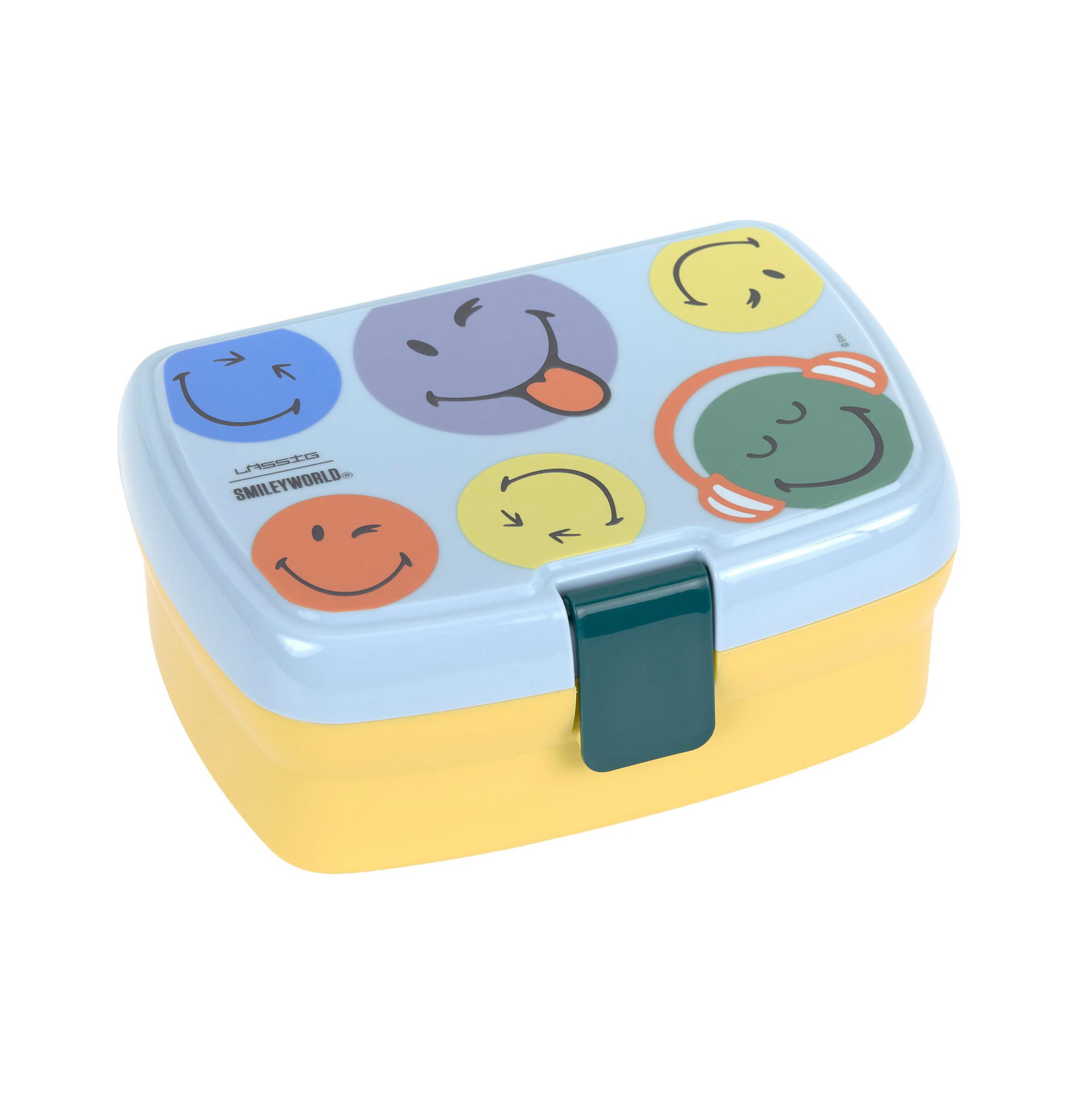 Brotdose, Smiley-Design, Bunte Kreise, Klappdeckel, Kunststoffbehälter