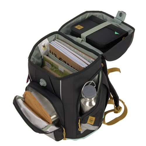 Rucksack, Schultasche, Organisator, Laptophülle, grüne Akzente
