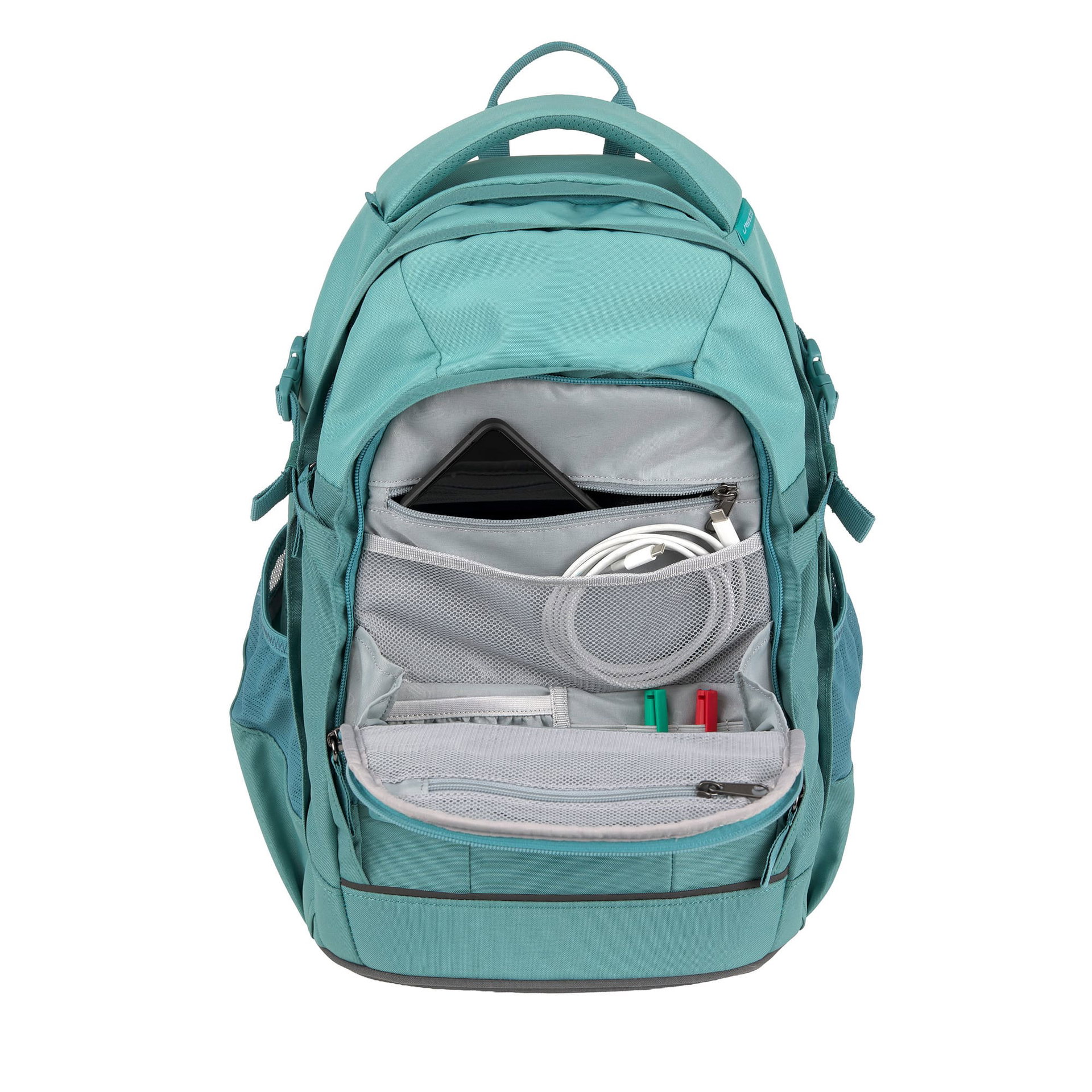 Rucksack, Türkis, Mehrere Fächer, Meshbeutel, USB-Kabel Tasche