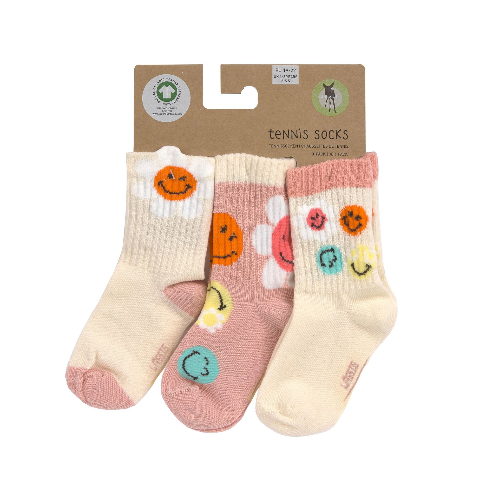Socken, Kinder, Drei-Pack, Smiley-Motiv, Baumwolle