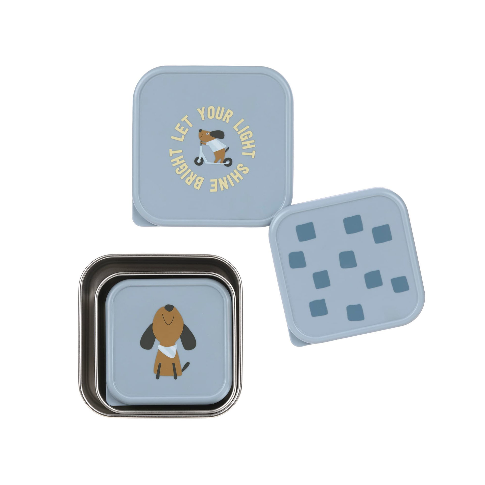 brieftaschenbox, metallbox, hundemotiv, blau, quadratisches design