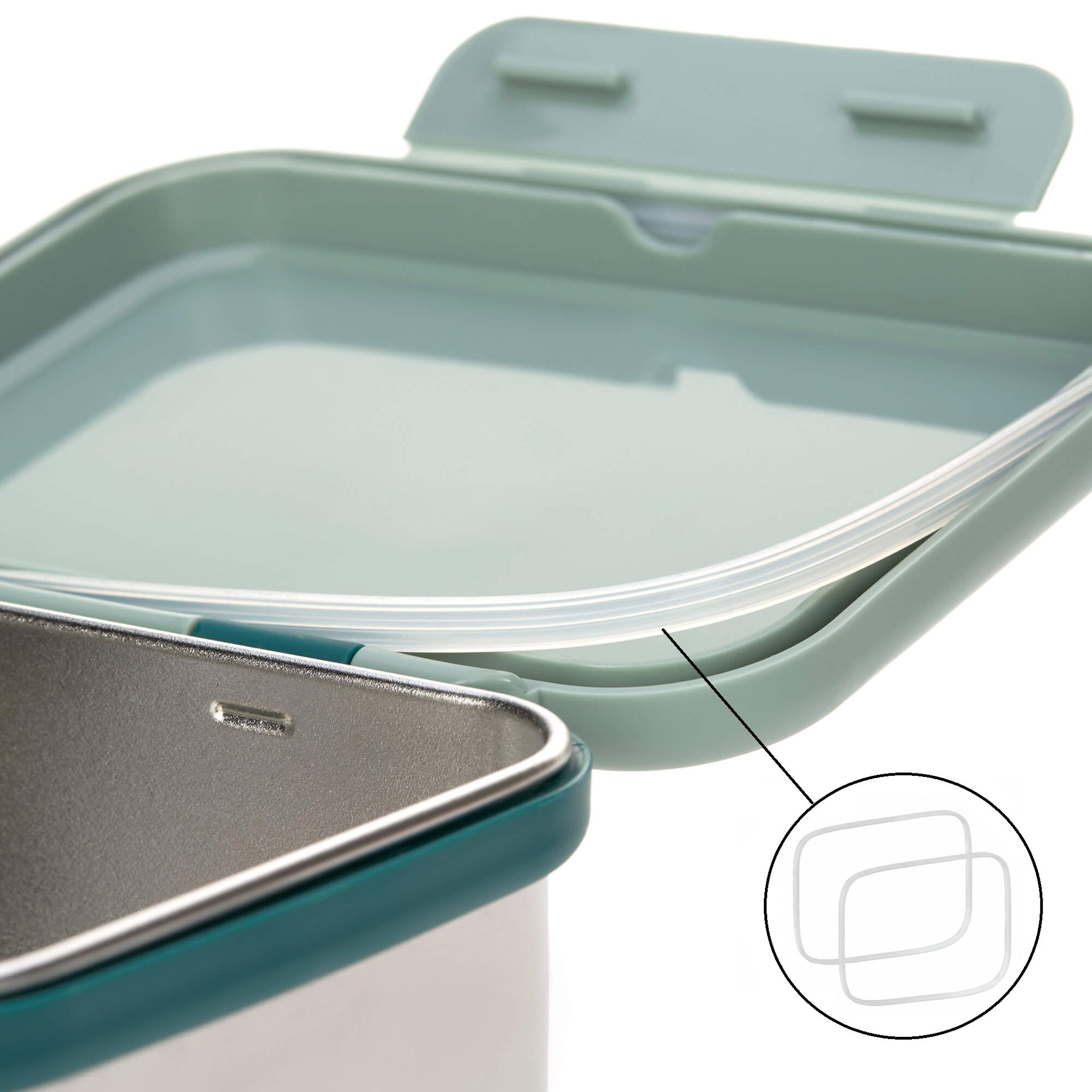 Lunchbox, Edelstahlbehälter, Kunststoffdeckel, Silikondichtung, Türkis