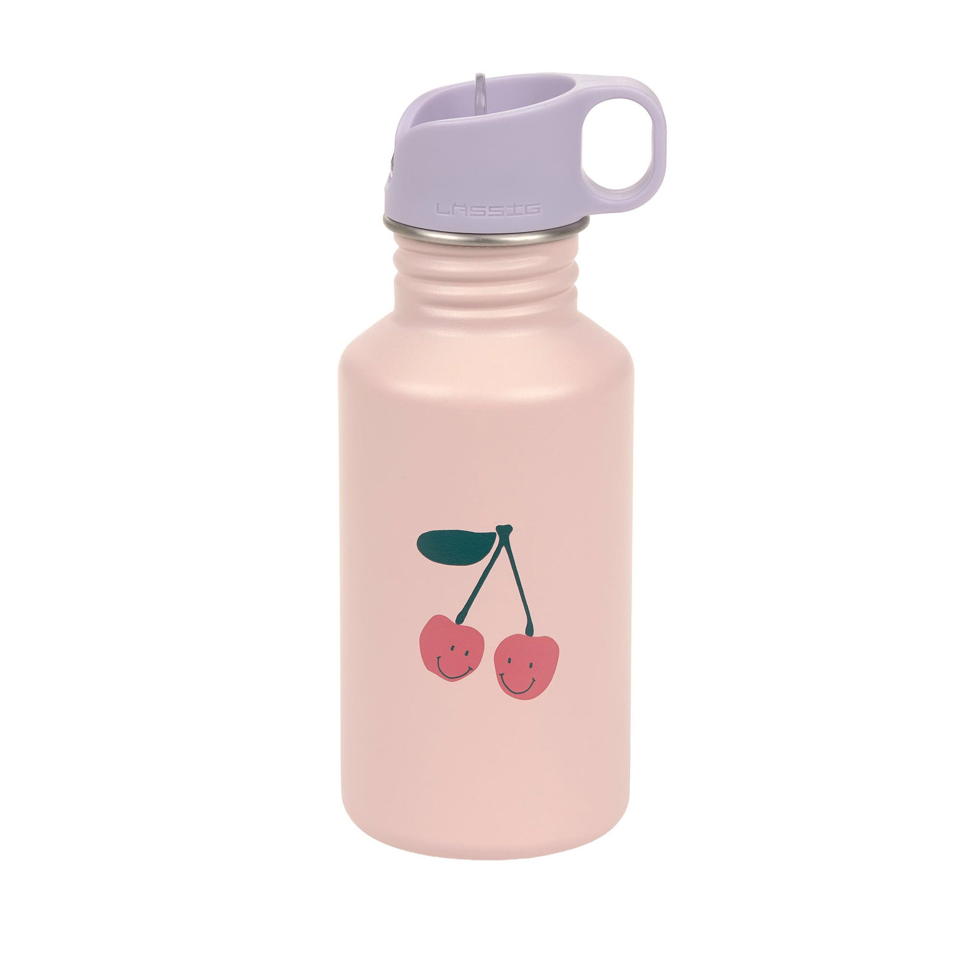 Wasserflasche, Pink, Kirschen-Logo, wiederverwendbar, Metalldeckel