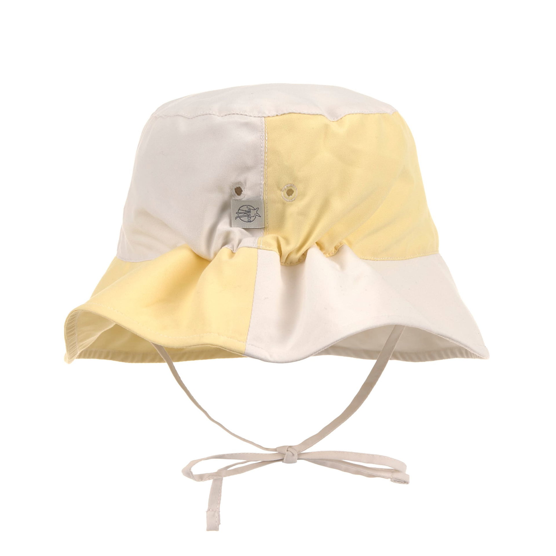 Bucket-Hut, Zweifarbig, Gelb-Beige, Kordelzug, Baumwolle