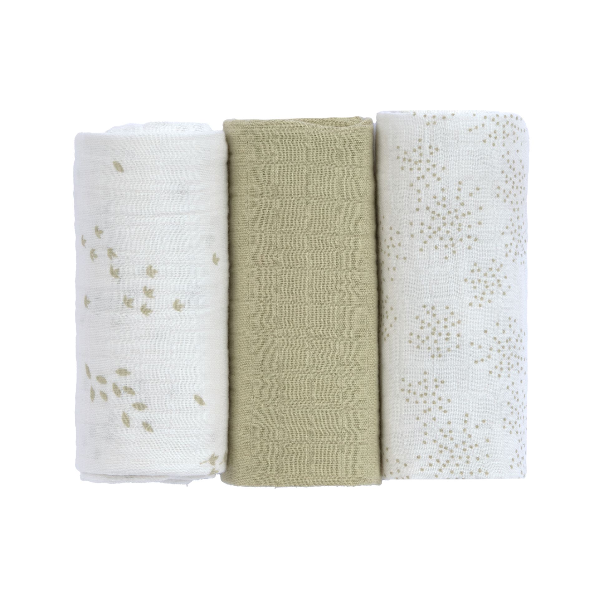 Swaddle & Burp Blanket M GOTS Leave, olive milky Lässig