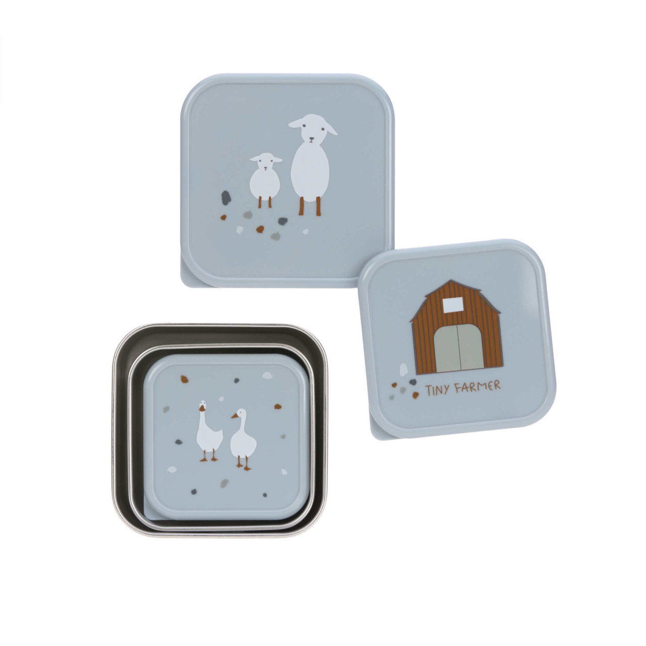 LÄSSIG Happy Rascals Lot De 3 Boîtes à Goûter Enfants En Acier Inoxydable – Cœurs Joyeux, Sans BPA, Empilables Et Lavables Au Lave-Vaisselle