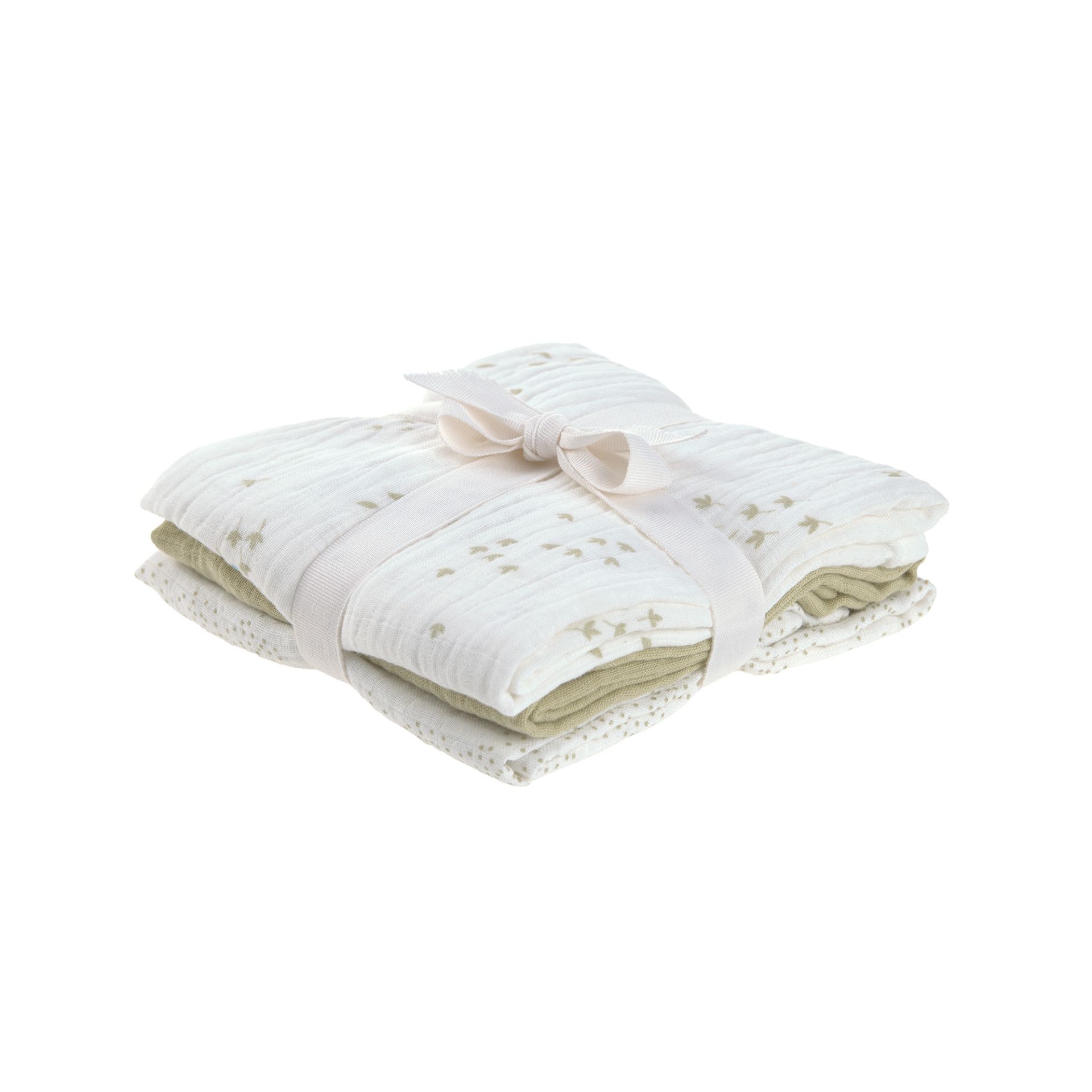 Swaddle & Burp Blanket M GOTS Leave, olive milky Lässig
