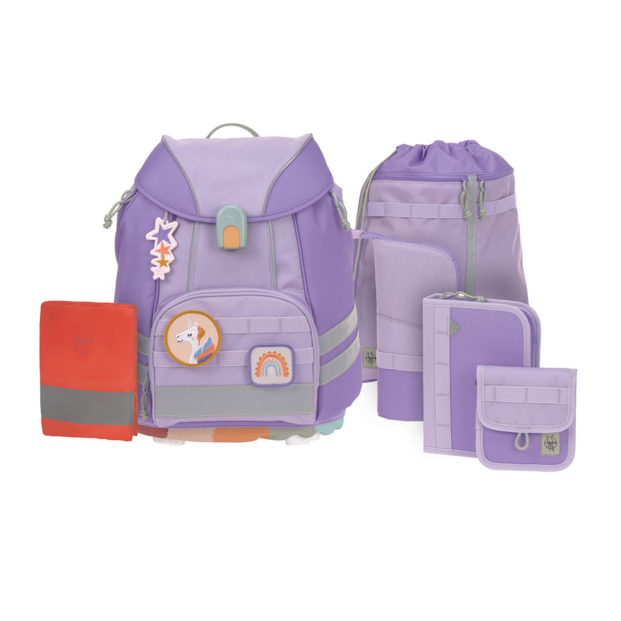 LÄSSIG Boxy Unique Schooltassenset, 7-delig, voor kinderen, schoolset, Letters Green, Eén maat, Casual